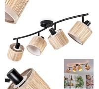 hofstein Plafonnier Bongal, plafonnier moderne en métal/bois/tissu noir/naturel/beige, 4 lampes, avec spots réglables, luminaire au design scandinave, 4 x E14, sans ampoules