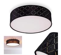 hofstein Plafonnier Chazy, plafonnier rond en plastique/textile blanc/noir/or, 2 flammes, 2 douilles E27, design rétro/vintage, sans ampoules