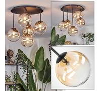 hofstein Plafonnier Chehalis, plafonnier à 5 ampoules en métal/verre noir/ambre/clair, luminaire au design rétro/vintage (abat-jour Ø 15 cm), G9, salle à manger, salon, chambre à coucher, cuisine