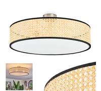 hofstein Plafonnier Foggia de, plafonnier en métal/osier/tissu/plastique en nickel mat/naturel/noir/blanc, lampe bohème ronde (Ø 50 cm), E27, salle à manger, salon, chambre à coucher, cuisine