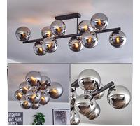 HOFSTEIN Plafonnier Gastor, plafonnier 10 lumières en métal/verre noir/chrome/fumée, éclairage moderne rétro/vintage (abat-jour Ø 15 cm), E14 salle à manger, salon