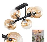 hofstein Plafonnier Gastor, plafonnier à 6 ampoules en métal/verre noir/ambre/clair, luminaire au design rétro/vintage (abat-jour Ø 15 cm), E14, salle à manger, salon, chambre à coucher, cuisine