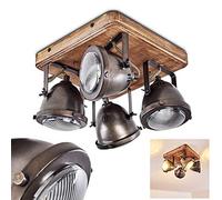 hofstein Plafonnier Glostrup en bois et métal aspect vieilli, 4 spots de plafond orientables au look rétro idéal pour une chambre ou une cuisine, pour 4 ampoules GU10, ampoule(s) non incluse(s)
