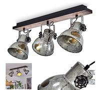 HOFSTEIN Plafonnier Hora en métal noir, gris effet rouille et aspect bois, 3 spots de plafond rétro-industriels pivotants, idéal dans un salon vintage, pour 3 ampoules E27, ampoule(s) non incluse(s)