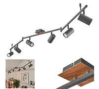 hofstein Plafonnier Javel, plafonnier moderne en métal anthracite/bois, luminaire avec spots et bras réglables, 6 flammes, 6 x GU10, ampoule(s) non incluse(s)