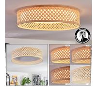 hofstein Plafonnier LED Barroco, plafonnier dimmable en métal/bambou/plastique blanc/naturel, design rétro/vintage/boho, fonction mémoire, 24 watts, salle à manger, salon, chambre à coucher, cuisine