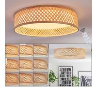 hofstein Plafonnier LED Barroco, plafonnier dimmable en métal/bambou/plastique blanc/naturel, luminaire bohème avec fonction mémoire, CCT réglable, télécommande, 24 watts, salon, chambre à coucher