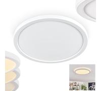 hofstein Plafonnier LED Endrup, plafonnier dimmable en plastique blanc/blanc, luminaire rond au design moderne, dimmable via l'interrupteur, 1 ampoule, 18 watts, 1900 lumens, 3000 kelvins
