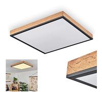 hofstein Plafonnier LED Salmi, lampe en métal blanc/noir et bois naturel abat jour en plastique blanc, luminaire idéal dans un salon modern, 1xLED, 24 Watt