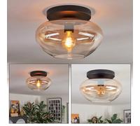 hofstein Plafonnier Mertola, plafonnier à 1 ampoule en métal/verre noir/ambre/clair, luminaire au design rétro/vintage (abat-jour Ø 30 cm), E27, salle à manger, salon, cuisine, couloir