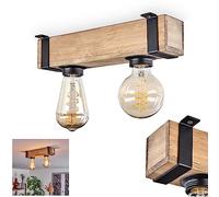 hofstein Plafonnier Montgomery, plafonnier en métal/bois noir/naturel, luminaire de style industriel, luminaire rétro/vintage avec poutre en bois, 2 x E27 douille. ampoule(s) non incluse(s)