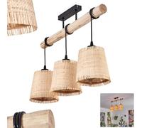 HOFSTEIN Plafonnier Soungou, plafonnier moderne en bois/métal/raphia en naturel/noir/beige, plafonnier à 3 flammes au design scandinave, 3 x E27, hauteur max. 81 cm, sans ampoules