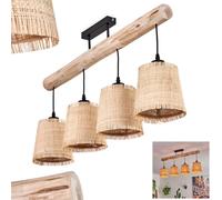 HOFSTEIN Plafonnier Soungou, plafonnier moderne en bois/métal/raphia naturel/noir/beige, plafonnier à 4 flammes au design scandinave, 4 x E27, hauteur max. 44,5 cm, sans ampoules
