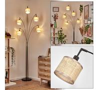 HOFSTEIN Sabadim Lampadaire avec pied en marbre en métal/tressage en papier/tissu noir/laiton brossé/naturel/marron, lampe réglable avec interrupteur à pied, E14, salon, chambre à coucher, couloir
