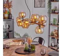hofstein Suspension Gastor, suspension à 10 ampoules en métal/verre noir/ambre, suspension au design rétro/vintage avec abat-jour en verre, max. 146 cm, E14, salle à manger, salon, cuisine
