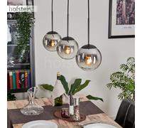 HOFSTEIN Suspension Gastor Suspension en Métal/Verre en Noir/Chrome/Transparent Design Vintage/Rétro avec Abat-Jours en Verre (Ø 15cm), Hauteur Max 149cm, 3x E14, Sans Ampoule