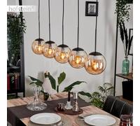 hofstein Suspension Gastor Suspension en Métal/Verre Noir/Ambre Design Vintage/Rétro avec Abat-Jours en Verre (Ø 15cm), Hauteur Max 149cm, 5x E27, Sans Ampoule