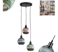 HOFSTEIN Suspension Mo, lampe suspendue en métal/verre ondulé en Noir/Vert/Bleu/Cuivré, luminaire au design vintage moderne avec abat-jours en verre, hauteur max. 119 cm, 3 x E27, sans ampoules