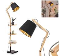 HOFSTEIN Tukchor Lampadaire en Bois/Métal/Tissu en Naturel/Noir/Or, Lumière Réglable dans un Design Boho avec Étagères et Interrupteur, 152,5 cm, E27, Salon, Chambre, Salle à Manger