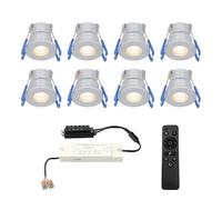 HOFTRONIC - 8x 12V Milano Mini spot LED encastrable 3W IP65 étanche 2700K blanc chaud de plafond encastrable aluminium idéal pour toit de terrasse, salle de bain, douche - Avec transformateur