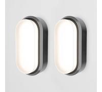 HOFTRONIC Lot de 2 - C-Series LED Lampe de cave noir - 12W 1160lm Applique Ovale - IP54 Applique Murale - 4000K Blanc neutre - Applique Plafonnier pour salle de bain cave WC garage Atelier
