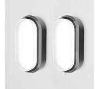 HOFTRONIC Lot de 2 - C-Series LED Lampe de cave noir - 18W 1830lm Applique Ovale - IP54 Applique Murale - 6500K Blanc froid - Applique Plafonnier pour salle de bain cave WC garage Atelier