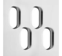 HOFTRONIC Lot de 4 - C-Series LED Lampe de cave noir - 12W 1160lm Applique Ovale - IP54 Applique Murale - 6500K Blanc froid - Applique Plafonnier pour salle de bain cave WC garage Atelier