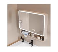 HOFUNTRE Armoire De Salle De Bain avec Miroir，Armoire De Salle De Bain Double Porte Miroir，Coins Arrondis, Désembuage Efficace, Grande Capacité De Stockage(Cream,60cm/23.6in)