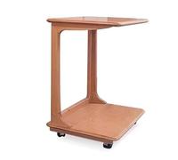 HOFUNTRE Table Basse en Forme C, Design Compact avec roulettes 360°, Double Colonne d’Angle, Hêtre Européen, Salon Chambre Bureau(Cherry Wood,55x40x62cm)