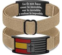 HOGALTHY Bracelet militaire Espagne - Bracelets élastiques pour homme avec fermeture réglable jusqu'à 25 cm - Bracelet en acier inoxydable drapeau espagnol et croix de la foi chrétienne - Cadeau