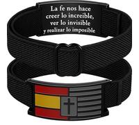 HOGALTHY Bracelet militaire Espagne - Bracelets élastiques pour homme avec fermeture réglable jusqu'à 25 cm - Bracelet en acier inoxydable drapeau espagnol et croix de la foi chrétienne - Cadeau