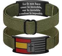HOGALTHY Bracelet militaire Espagne - Bracelets élastiques pour homme avec fermeture réglable jusqu'à 25 cm - Bracelet en acier inoxydable drapeau espagnol et croix de la foi chrétienne - Cadeau