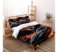 HOGDISAJD Black Voiture Panther Housse De Couette Voiture de Flamme 3D Imprimé Le Duvet Ensemble De 3 Pièces Parure De Lit pour Enfants Décoration De La Chambre King（220x240cm）