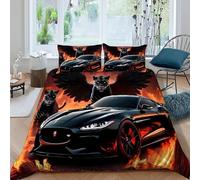 HOGDISAJD Black Voiture Panther Housse De Couette Voiture de Flamme 3D Imprimé Soft Housse De Couette Ensemble De 3 Pièces Parure De Lit pour Enfants Décoration De La Chambre Super King（260x220cm）