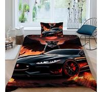 HOGDISAJD Black Voiture Panther Housse De Couette Voiture de Flamme Imprimée 3D Parure 2Pcs Parure De Lit pour Enfants Single（135x200cm）