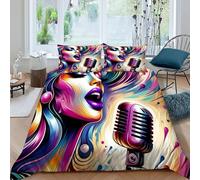 HOGDISAJD chanteuse féminine Housse De Couette Style de Graffiti 3D Imprimé Soft Housse De Couette + 2 Taies d'oreiller Décor Parure De Lit pour Enfants Parure Super Roi(260x220cm)