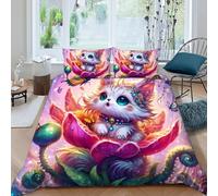 HOGDISAJD Chat à Grands Yeux Housse De Couette des Animaux Mignons 3D Imprimé Le Duvet + 2 Taies d'oreiller Parure De Lit pour Enfants Décoration De La Chambre Double（200x200cm）