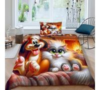 HOGDISAJD Chat à Grands Yeux Housse De Couette des Animaux Mignons 3D Imprimé Le Duvet Parure 2Pcs De Lit pour Enfants Parure Single（135x200cm）
