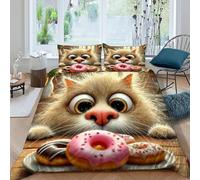 HOGDISAJD Chat à Grands Yeux Housse De Couette des Animaux Mignons 3D Imprimé Le Duvet Parure 3Pcs De Lit pour Enfants Parure Double（200x200cm）