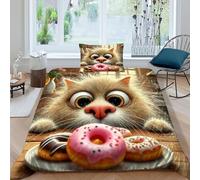 HOGDISAJD Chat à Grands Yeux Housse De Couette des Animaux Mignons 3D Imprimé Parure De Lit pour Enfants Décoration De La Chambre Ensemble De 2 Pièces Single（135x200cm）