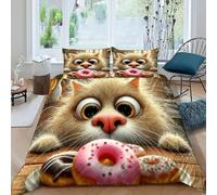 HOGDISAJD Chat à Grands Yeux Housse De Couette des Animaux Mignons 3D Imprimé Soft Housse De Couette Ensemble De 3 Pièces Parure De Lit pour Enfants Décoration De La Chambre Super King（260x220cm）
