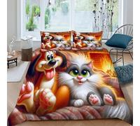 HOGDISAJD Chat à Grands Yeux Housse De Couette des Animaux Mignons Imprimée 3D Décor avec 2 Taies d'oreiller Parure De Lit pour Enfants Super King（260x220cm）