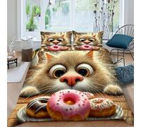 HOGDISAJD Chat à Grands Yeux Housse De Couette des Animaux Mignons Imprimée 3D Ensemble De 3 Pièces Parure De Lit pour Enfants Décoration De La Chambre King（220x240cm）