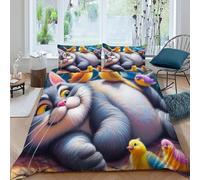 HOGDISAJD Chat Gros Housse De Couette des Animaux Mignons 3D Imprimé Soft Le Duvet Parure avec 2 Taies d'oreiller Parure De Lit pour Enfants Super King(260x220cm)