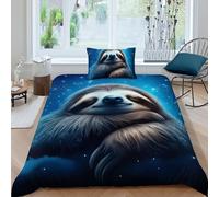 HOGDISAJD Ciel étoilé Paresseux Housse De Couette Animaux Mignons 3D Imprimé Le Duvet avec 1 Taies d'oreiller Parure De Lit pour Enfants Décoration De La Chambre Single（135x200cm）