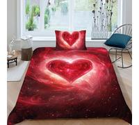 HOGDISAJD Coeur Cosmos Housse De Couette Série Rouge 3D Imprimé Soft en Le Duvet Ensemble De 2 Pièces Parure De Lit pour Enfants Décoration De La Chambre Single（135x200cm）