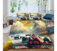 HOGDISAJD Courses de F1 Housse De Couette Voiture 3D Imprimé Soft Housse De Couette + 2 Taies d'oreiller Parure De Lit pour Enfants Décoration De La Chambre King(220x240cm)