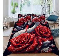 HOGDISAJD Cygne Housse De Couette Rouge Rose 3D Imprimé Soft en Le Duvet Ensemble De 3 Pièces Parure De Lit pour Enfants Décoration De La Chambre King（220x240cm）