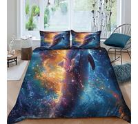 HOGDISAJD Dauphin Cosmos Housse De Couette coloré Sky 3D Imprimé Le Duvet Ensemble De 3 Pièces Parure De Lit pour Enfants Décoration De La Chambre Super King（260x220cm）