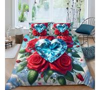 HOGDISAJD Diamant Housse De Couette Rose 3D Imprimé Soft Housse De Couette avec 2 Taies d'oreiller Parure De Lit pour Enfants Parure King(220x240cm)